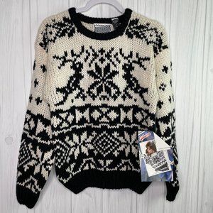 Vintage Sweater Gitano Nordic‎ Snowflake Reindeer Retro Ski Sweater New M Medium